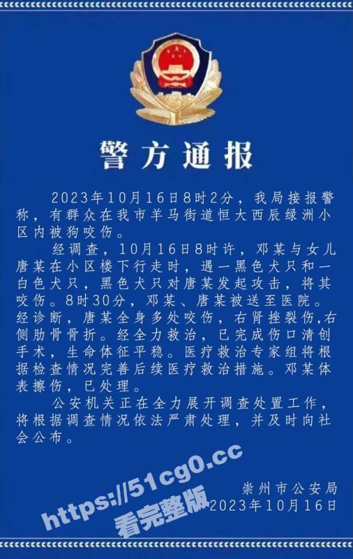 10月16 成都崇州恒大西辰绿洲 小区内狗咬人事件 目前小孩右边肾脏被咬掉一半 病危！-51吃瓜网